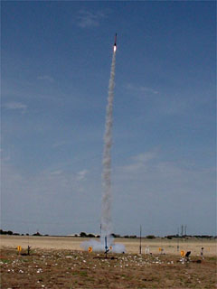 High powered rocket blasting off